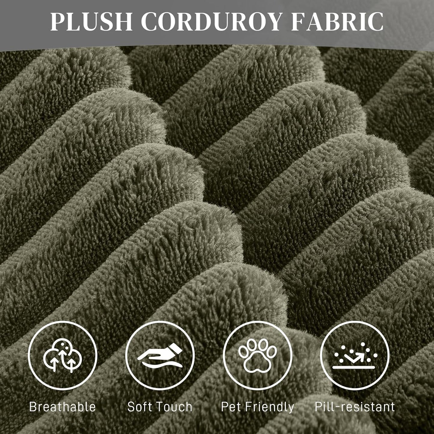 Modular Sectional Sofa Cloud Sectional Couch, 135" Comfy Fluffy L Shaped Olive Green Couches for Living Room, Deep Seat Memory Foam Plush Corduroy Boneless Couch Sectionals Right Facing Chaise Sofa