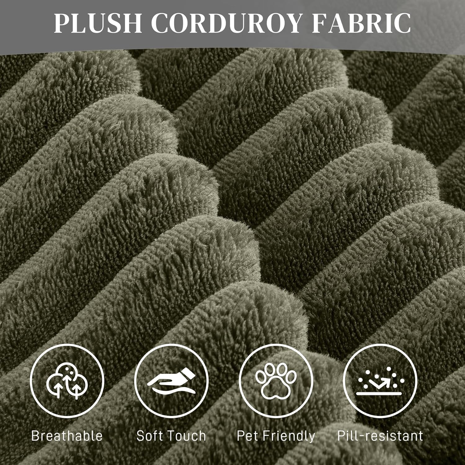 Modular Sectional Sofa Cloud Sectional Couch, 135" Comfy Fluffy L Shaped Olive Green Couches for Living Room, Deep Seat Memory Foam Plush Corduroy Boneless Couch Sectionals Right Facing Chaise Sofa