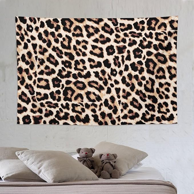 HZOHNAGO Leopard Print Tapestry Rustic Brown Leopard Wild Animal Printed Wall Tapestry Painting Wall Hanging for Bedroom Living Room Dorm 90" W x 60" H