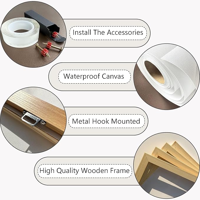 HGUAOA Vintage Landscape Wall Art for Bedroom and Living Room - Large Floral Artworks Farmhouse Wall Decor - Framed Neutral Nature Pictures - Above Bed Wall Decor with Mountain Scenery 29×58IN