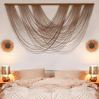 Large Macrame Wall Hanging Brown Die-Dyed 59.00" W x 31.00" L Boho Wall Decor Yarn Tapestry Craftsmanship Home Macrame Wall Decor