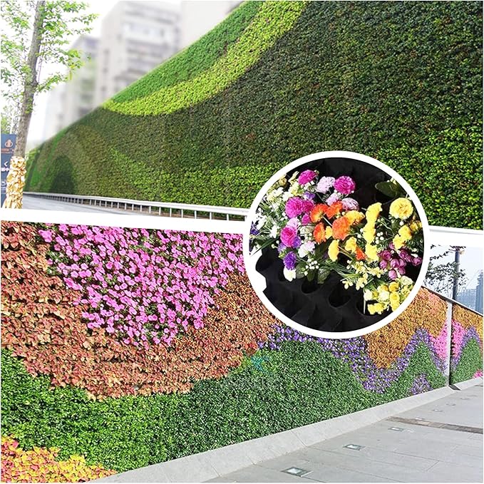 64 Pockets Hanging Planter Bags, Hanging Vertical Wall Mounted Plant Planting Grow Bags, Herb Garden Planter Outdoor Indoor Growing Bag, Gardening Vertical Greening Flower Container(1m×1m, Black)