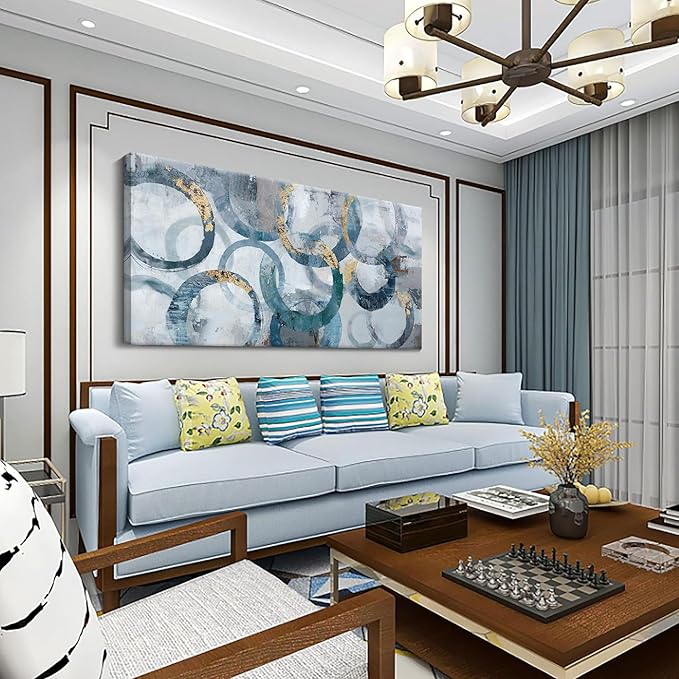 Mofutinpo Blue and Gold Wall Art - Large Modern Abstract Canvas Wall Art, Framed for Bedroom, Office or Living Room - 30x60IN