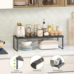 Expandable Cabinet Organizer Shelf With Adjustable Height, Stackable Kitchen Countertop Organizer Rack, Adjustable Shelf Riser For Kitchen Counter, Pantry, Cupboard, Desk, Tabletop