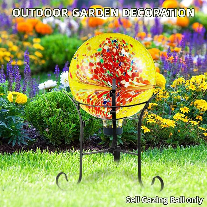 VOREEN 10-Inch Glass Gazing Ball, Outdoor Gazing Globe, Reflective Ball Yard Decoration for Homes, Patio, Lawn and Gardens, Gift for Mom Wife Friend, Phoenix Tail Design, Yellow