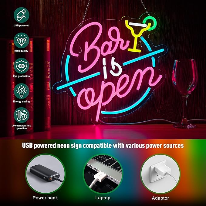 Bar Open Neon Sign for Wall Decor Open Beer Bar LED Light up Signs with Dimmer for Pub Party Man Cave Room Art Decor Gift