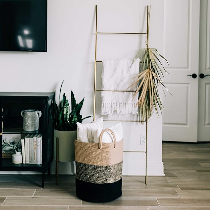 OrganiHaus Brown Woven Baskets for Storage 15x18, Boho Blanket Basket for Living Room, Toy Basket Storage for Kids, Baby Laundry Hamper, Large Storage Basket for Clothes, Basket for Blankets