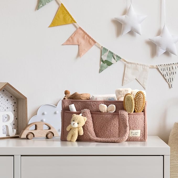 PeraBella Baby Diaper Caddy Organizer with Handle, Boy & Girl Shower Gift Basket, Portable Diaper Storage Basket Bin for Wipes, Newborn Baby Essentials Registry Search Must Haves, Car Caddy Organizer