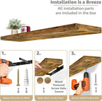 Sorbus Floating Shelves for Wall - 35 Inch Long Bathroom Shelves, Wall Decor for Bedroom, Kitchen, Living Room & Book Storage - Mounted Floating Shelf with Invisible Brackets (Rustic Brown, 3 Pack)