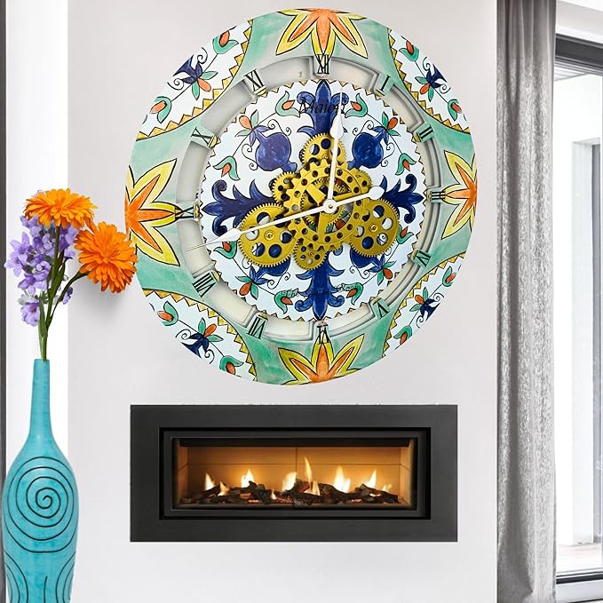 The Gears Clock Wall Clock Italy Collection with Moving Gears (Maiori, 24 inch Round)