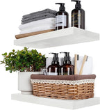BGMG Wood Floating Shelves 16 inch Set of 2, Rustic Wooden Wall Mount Shelves for Bathroom Living Room Bedroom Kitchen Farmhouse -16x 6.7 x1.25 inch- White