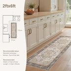 Washable 2x6 Runner Rug - Area Rugs Neutral Vintage Distressed Floral Farmhouse Boho Large Soft Floor Rug Indoor Carpet for Hallway Entryway Bedroom Kitchen - Forest Green Orange