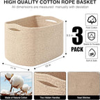 Decorative Storage Baskets for Organizing Shelves, Toy Basket for Nursery, Woven Cotton Rope Baskets for Decor, Towel Basket for Bathroom, 15"x11"x9.5", 3 Packs, Brown