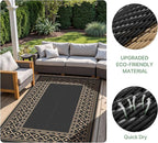 GENIMO Outdoor Rug Waterproof 9'x12' for Patio, Foldable Reversible Plastic Straw Carpet for Travel Trailers, Outside Area Mat for Rv, Deck, Picnic, Porch, Camper, Balcony, Beach, Black & Brown