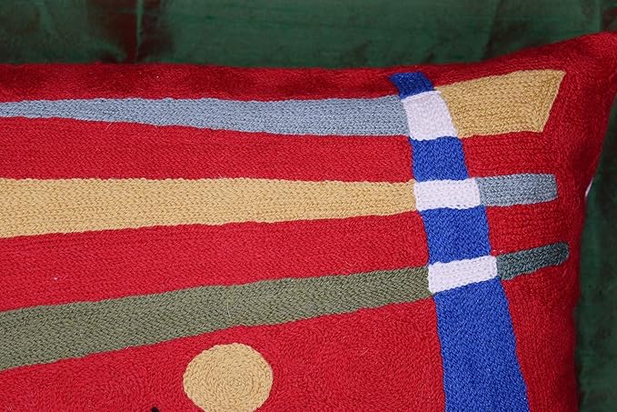 Lumbar Kandinsky Red Abstract Pillow Cover Modern Throw Pillowcase Chair Cushion Contemporary Farmhouse Pillowsham Couch Handembroidered Wool Size 14x20