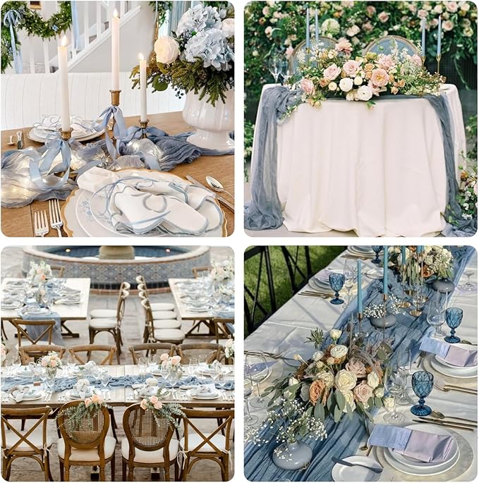 Sioloc 10 Pack Dusty Blue Cheesecloth Table Runner Fall Autumn Decor for Home 10ft Table Cloth for Tea Wedding Birthday Party Baby Bridal Shower Halloween Thanksgiving