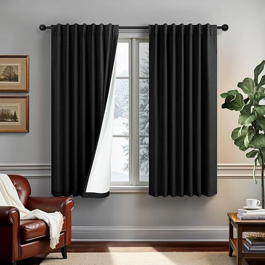 Linen Black Out Curtains 45 Inch Long 2 Panels Burg for Bedroom Windows Back Tab Heat Blocking Room Darkening Insulated Kitchen 40 Soundproof Half Block Dark Short Length Curtain Bathroom Van Garage