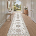 Washable 2.6x12 Runner Rug - Area Rugs Neutral Vintage Distressed Floral Farmhouse Boho Large Soft Floor Rug Indoor Carpet for Hallway Entryway Kitchen Home - Blue Brown