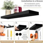 Sorbus Floating Shelves for Wall - 24" Bathroom Shelves, Wall Decor for Bedroom, Kitchen, Living Room, Home Decor & Book Storage - Mounted Floating Shelf with Invisible Brackets (Black, 4 Pack)