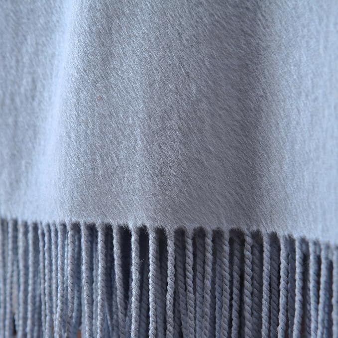 CUDDLE DREAMS Silk Throw Blanket with Hand-Knotted Fringe, Natural, Soft & Breathable (Ice Blue)