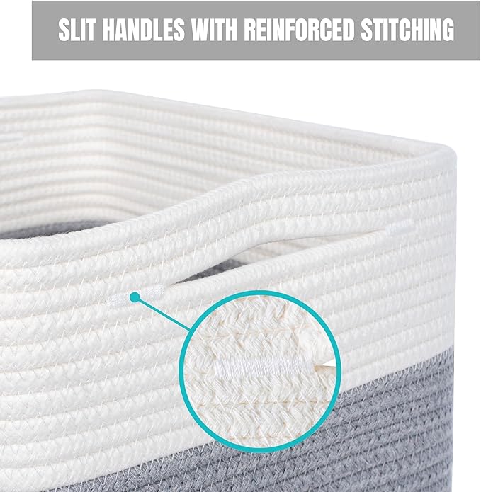 MINTWOOD Design 3-Pack Storage Baskets for Shelves, Playroom and Classroom, Book Basket, Decorative Storage Cube Bins, Woven Closet Organizers, Pantry and Shoe Organizer, Grey