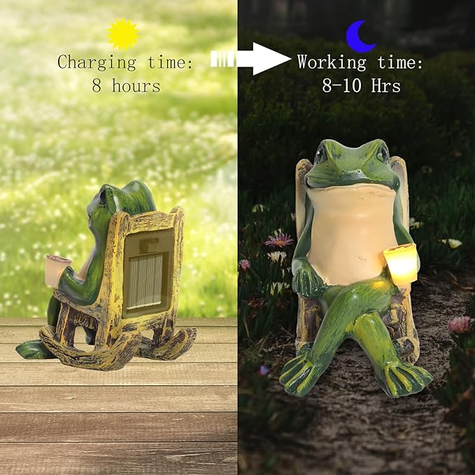 Miniature Frog Garden Statue Solar Light Outdoor Decor Frog Figurine for Outdoor Indoor Home Lawn Yard Balcony Porch Patio for Women Mom Grandma 3.74"x2.75"x3.93"