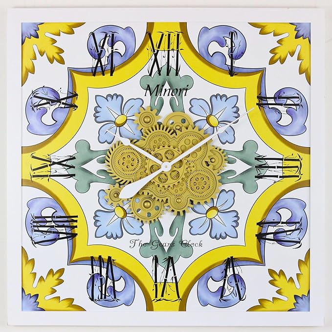 The Gears Clock Wall Clock Italy Collection with Moving Gears (Minori, 36 inch Square)