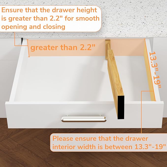 BAMEOS Drawer Divider,Expandable Bamboo Separators Adjustable Utensil Knife Fork Tool Kitchen Organizer, Clothes Fabric Drawer Organizer In Bathroom Bedroom Office, Cabinet Dresser Organizer 4-pack