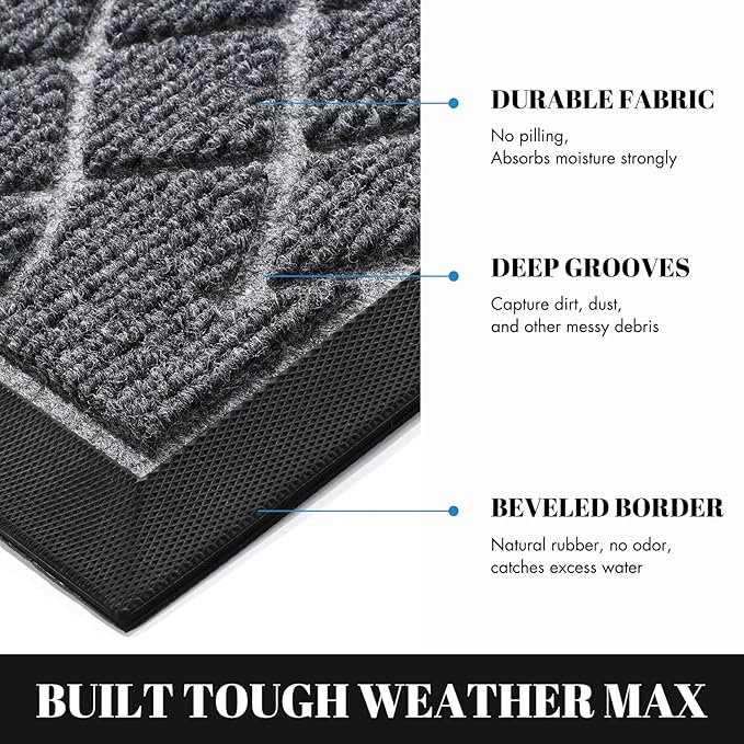Yimobra Front Door Mat Outdoor Indoor 36x24, All-Season, All-Weather, Heavy Duty Welcome Door Mats Outside Entrance, Non Slip Porch Patio Entrance Mat, Black Gray