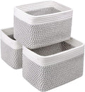 Small Cotton Rope Storage Basket Set of 3-11"x7"x7" Perfect Woven Baskets for Storage, Ideal Storage Baskets for Organizing Toys, Towels, and More - Baskets for Shelves（White & Mixed Grey）