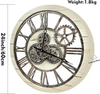 The B-Style Large Wall Clock 24 inch Moving Gear Wall Clock Oversized Vintage Farmhouse Wall Clocks for Living Room Decor Rustic Industrial Wood Clock (Desert Beige, 24 inch/60cm)