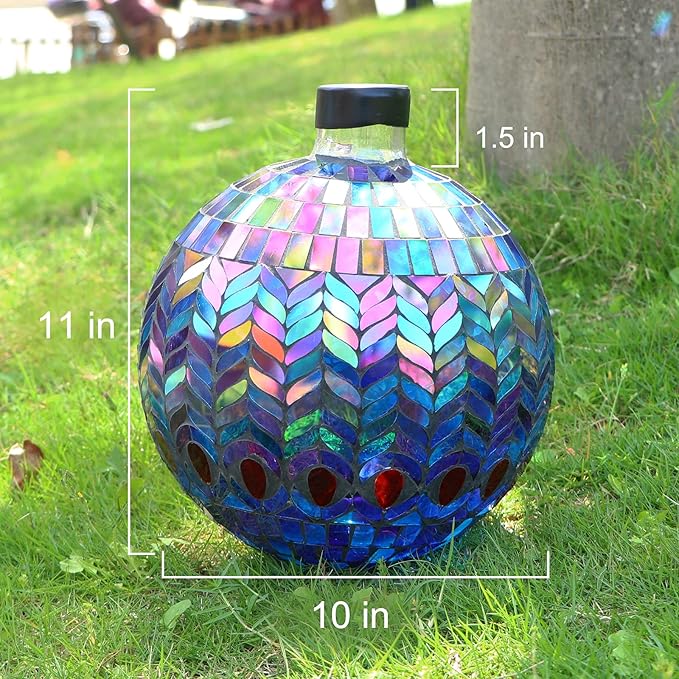 VCUTEKA Gazing Ball, Glass Mosaic Gazing Balls Sphere for Garden Lawn Outdoor Ornament Yard Decorative, 10-Inch, Purple