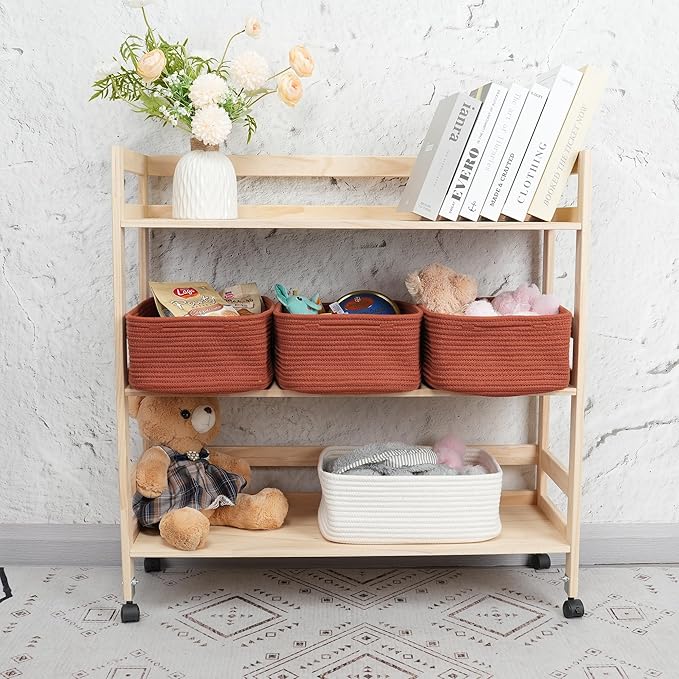 Small Woven Storage Baskets 13“X9”X5“ Decorative Rope Bins for Organizing Shelves, Closets, and Toys, Empty Gift Baskets, Cute Organizer Basket for Home and Office (rustic, Large)