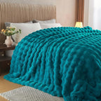 Lotus Karen Faux Fur Throw Blanket Teal - Big Bubble Rabbit Fluff Blanket for Couch Bed Sofa,Softest Fluffy Fuzzy Cozy Blanket,Thick Furry Plush Shaggy Warm Blankets for Women,60x80 Inches