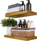 BGMG Wood Floating Shelves for Wall 18 inch Set of 2, Rustic Wooden Wall Mount Shelves for Living Room Bedroom Kitchen Farmhouse-18x6.7x1.25 inch- Gold Oak