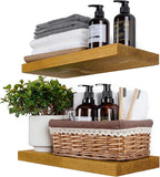 BGMG Wood Floating Shelves for Wall 18 inch Set of 2, Rustic Wooden Wall Mount Shelves for Living Room Bedroom Kitchen Farmhouse-18x6.7x1.25 inch- Gold Oak