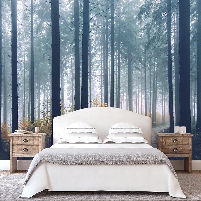 WFBHUA-Dark Forest Tree Wallpaper Mural Nursery Woodland Natural Landscapes Wall Murals for Bedroom Living Room(Not Peel and Stick)