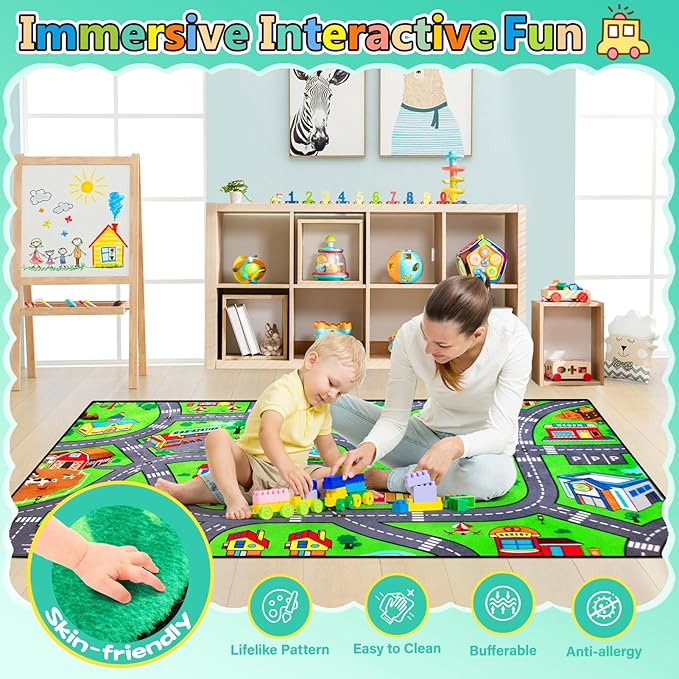 Road Car Rug,City Road Rug for Kids,5x7 Ft Kids Floor Play mat,and Car Carpet Play Mat with Realistic Colors – Perfect for Children and Non-Slip for Classroom,Playroom and Bedroom