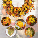22 Inches Fall Wreaths for Front Door Rustic Autumn Wreath Farmhouse Fall Floral Wreaths with Tulips Orange Wildflowers for Wall Window Porch Indoor Outside