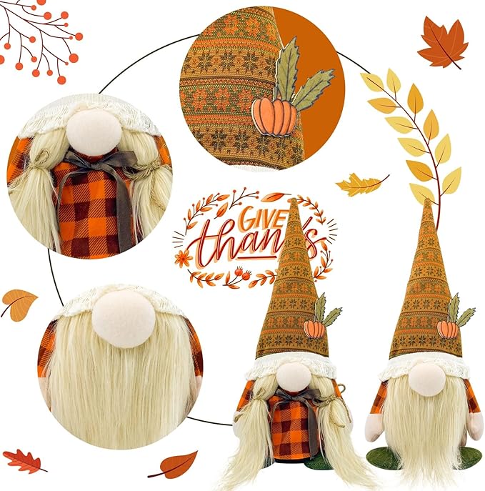 Lovinland Fall Decor - Fall Decorations for Home - Cute Thanksgving Gnomes Plush Doll for Office, Indoor, Room, Mantel, Shelf, Tiered Tray, Porch, Desk, Harvest Table Centerpieces - Autumn Gifts