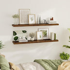 Fun Memories 55 Inch Floating Shelves for Wall 2 Pack Shelves for Bedroom|Kitchen|Bathroom 55 x 9.3 Inch Wood Floating Shelf with Invisible Brackets for Books|Storage|Decor, Rustic Brown