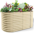 Land Guard 6x3x3ft Oval Galvanized Raised Garden Beds, Large-Capacity Metal Planter Box Outdoor, Durable Deep Raised Garden Bed 3ft Tall, Raised Beds for Gardening Vegetables, Cream Yellow