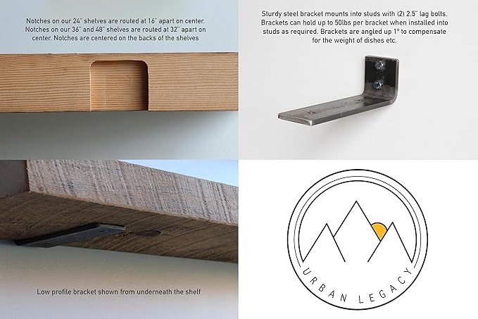 Urban Legacy Reclaimed Barn Joist Deep Floating Shelves | Deep Shelves with Low Profile Shelf Bracket with High Weight Capacity, Set of 2 (36" x 11" x 2.5", Natural)