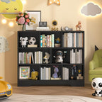 Book Shelf Set of 2, 8 Cubes Storage Organizer, 3-Tier Open Shelf Wooden Bookcase, Freestanding Balck Bookshelf Cube Shelf for Bedroom, Living Room, Home Office