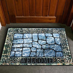 Door Mat Welcome Mat, Heavy Duty Door Mat 17.7 x 29.5 Inch Front Door Mat Rug Doormat for Outdoor Entrance Home Non-Slip Rubber Rug for Front Door, Outside, Entryway, Patio (Blue Welcome)