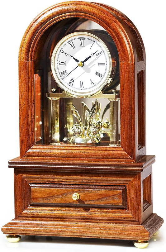 AYRELY® Wooden Table Anniversary Clock, Antique Shelf Clocks, Revolving Pendulum Mantel Clocks, Desk Grandfather Clock for Living Room, Home Decor Gift