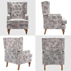 DUOMAY Tufted Accent Chair Set of 2, Modern Linen Upholstered Wingback Side Arm Chair for Living Room Bedroom with Wood Legs, Comfy Reading Guest Chair for Office, Beige Flower Pattern