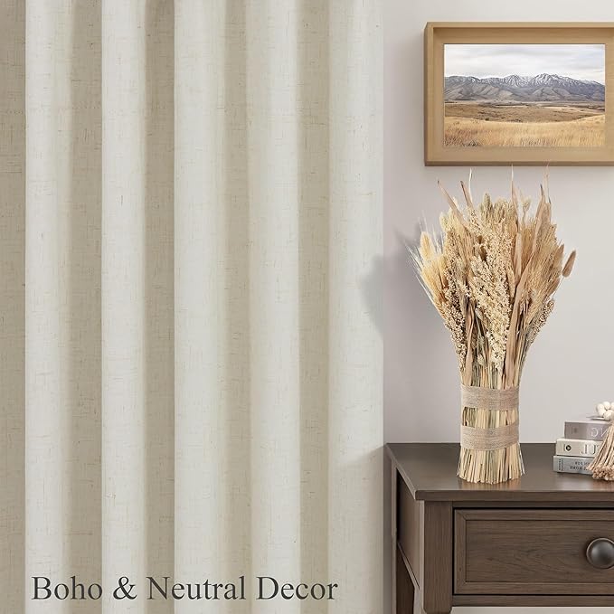Short Linen Blackout Curtains for Bedroom 45 Inches Length 2 Panels Set Cafe Kitchen Bathroom Curtains for 42 Inch Small Window Light Blocking Thermal Insulated Drapes for Laundry Room Back Tab Beige