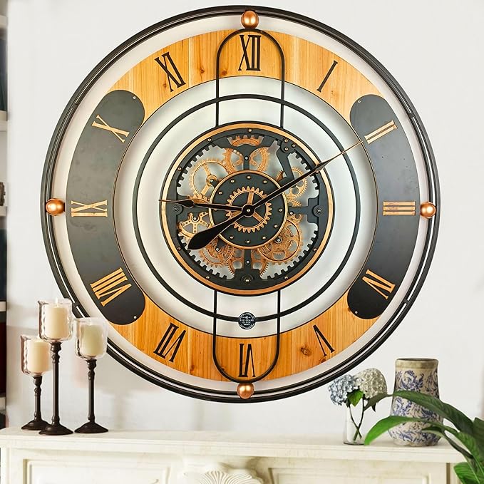 The Gears Clock 36'' Inch Real Moving Gear Wall Clock Switzerland Line (Black, 36 inches (90 cm))