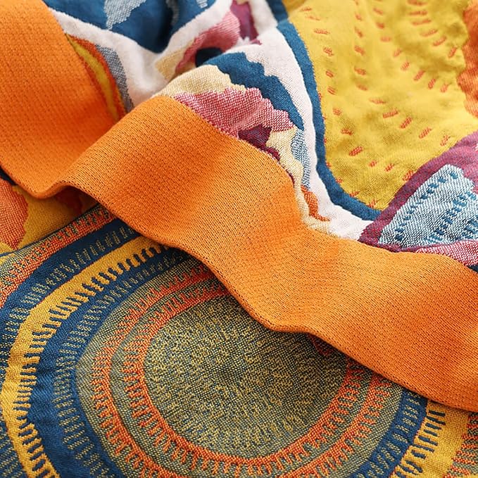 Boho 100% Cotton Muslin Blanket 4-Layer Gauze 80 x 90 Inches Summer Cooling Blanket Floral Decor Soft Cozy for Sofa Bed Coverlet Both Sides (Boho Stars, 80 x 90 in)